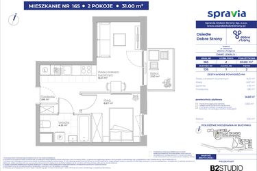 Rzut - Mieszkanie na sprzedaż 2 pokoje o powierzchni 31,12 m² - numer 126/165 w Dobre Strony