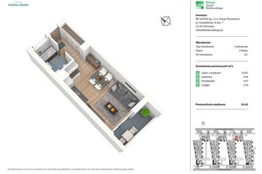 Rzut - Mieszkanie na sprzedaż 1 pokój o powierzchni 25,03 m² - numer I21 w Nowe Żerniki Bieńkowskiego etap II