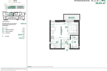 Rzut - Mieszkanie na sprzedaż 1 pokój o powierzchni 30,47 m² - numer A.2.8 w Apartamenty Pszczyńska