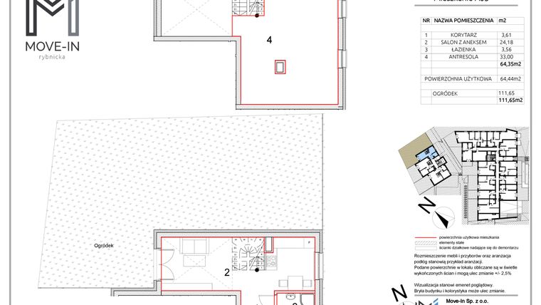 Rzut - Mieszkanie na sprzedaż 1 pokój o powierzchni 64,44 m² - numer A03 w Rybnicka