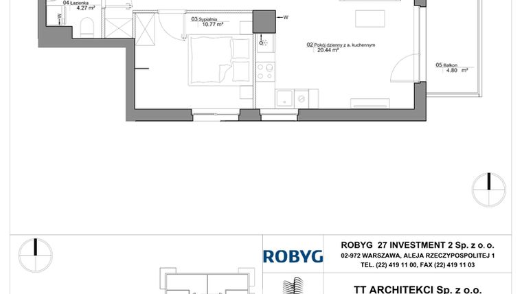 Rzut - Mieszkanie na sprzedaż 2 pokoje o powierzchni 43,5 m² - numer SU3/A/1/14 w Sady Ursynów III