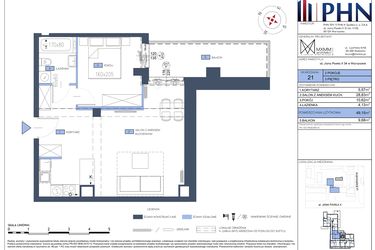 Rzut - Mieszkanie na sprzedaż 2 pokoje o powierzchni 49,15 m² - numer 21 w Apartamenty Jana Pawła 34