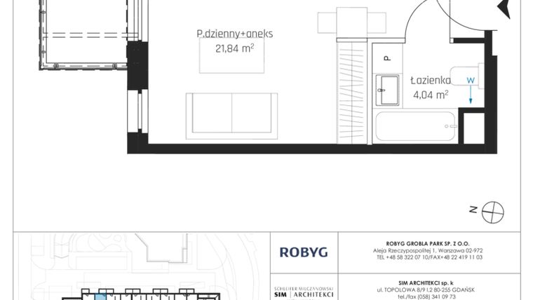 Rzut - Mieszkanie na sprzedaż 1 pokój o powierzchni 27,12 m² - numer I.6M12 w Nadmotławie Apartments etap I