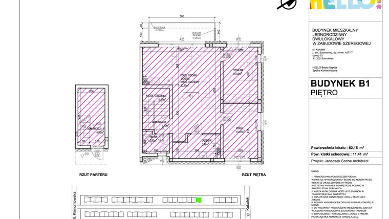 Rzut - Mieszkanie na sprzedaż 3 pokoje o powierzchni 62,16 m² - numer B1.2 w HELLO! KUKUŁKI bud. B