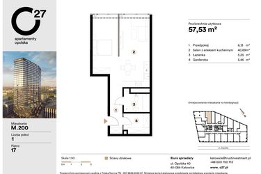 Rzut - Mieszkanie na sprzedaż 1 pokój o powierzchni 58,13 m² - numer M.200 w O27 Apartamenty Opolska