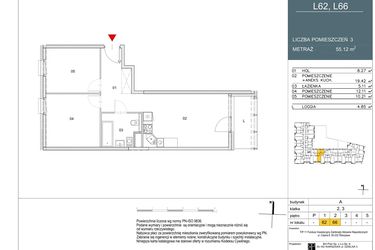 Rzut - Mieszkanie na sprzedaż 2 pokoje o powierzchni 55,12 m² - numer L62 w Morwowa 5 - Apartamenty inwestycyjne