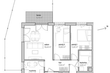 Rzut - Mieszkanie na sprzedaż 3 pokoje o powierzchni 62,94 m² - numer A.00.001 w Unii Lubelskiej Vita