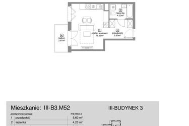 Rzut - Mieszkanie na sprzedaż 1 pokój o powierzchni 29,41 m² - numer III-B3.M52 w Strefa Cegielnia 3