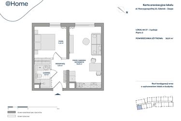 Rzut - Mieszkanie na sprzedaż 2 pokoje o powierzchni 38,81 m² - numer 27 w AtHome - Apartamenty inwestycyjne