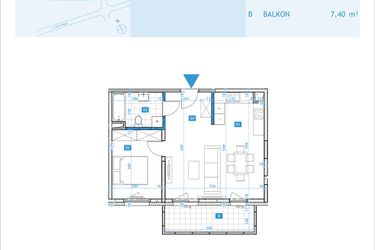 Rzut - Mieszkanie na sprzedaż 2 pokoje o powierzchni 49,12 m² - numer E34 w Osiedle Botaników etap E