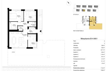 Rzut - Mieszkanie na sprzedaż 4 pokoje o powierzchni 71,22 m² - numer 14.1 w River Park