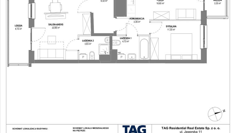 Rzut - Mieszkanie na sprzedaż 3 pokoje o powierzchni 68,82 m² - numer 3CM38 w Stacja Jeżyce