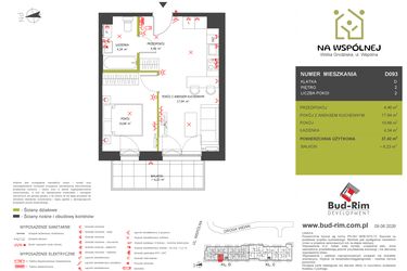 Rzut - Mieszkanie na sprzedaż 2 pokoje o powierzchni 37,42 m² - numer D93 w Na Wspólnej etap 2
