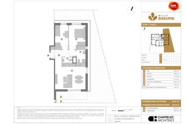 Rzut - Mieszkanie na sprzedaż 3 pokoje o powierzchni 65,44 m² - numer N1 w Wille Biskupin III