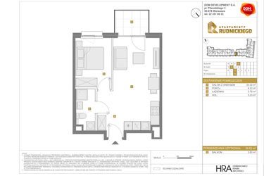 Rzut - Mieszkanie na sprzedaż 2 pokoje o powierzchni 38,52 m² - numer D.73 w Apartamenty Rudnickiego