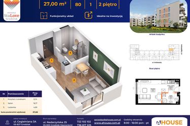 Rzut - Mieszkanie na sprzedaż 1 pokój o powierzchni 27 m² - numer 80 w Osiedle StaLove etap II