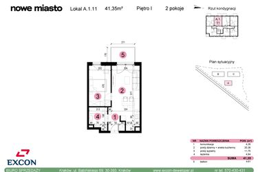 Rzut - Mieszkanie na sprzedaż 2 pokoje o powierzchni 41,35 m² - numer A-1-11 w Nowe Miasto