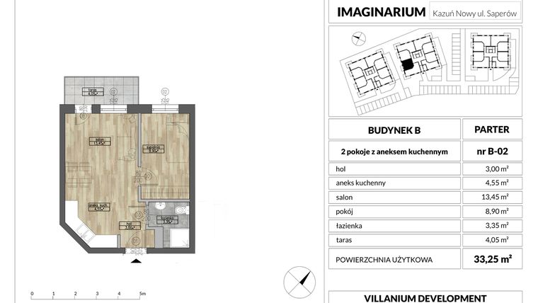 Rzut - Mieszkanie na sprzedaż 2 pokoje o powierzchni 33,25 m² - numer 2 w Imaginarium Kazuń Nowy - bud. B