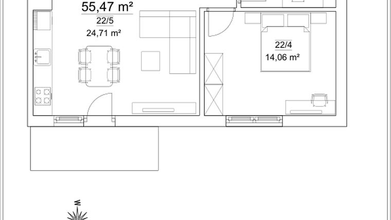 Rzut - Mieszkanie na sprzedaż 3 pokoje o powierzchni 55,47 m² - numer B1.22 w Osiedle Versus