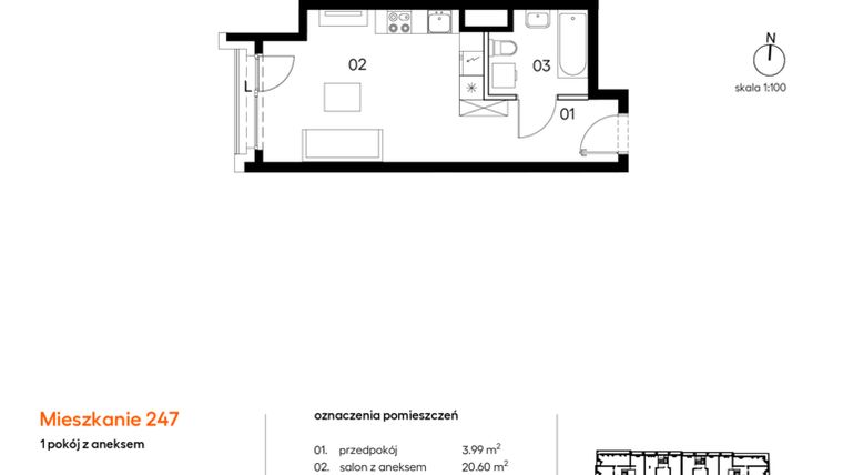 Rzut - Mieszkanie na sprzedaż 1 pokój o powierzchni 29,37 m² - numer A.G247 w Miasto Polskich Mistrzów Olimpijskich II