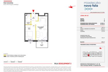 Rzut - Mieszkanie na sprzedaż 2 pokoje o powierzchni 42,38 m² - numer 65 w Miasteczko Nova Fala