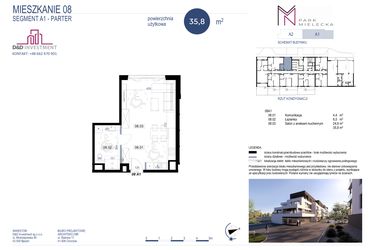 Rzut - Mieszkanie na sprzedaż 1 pokój o powierzchni 35,8 m² - numer A1-8 w Park Mielecka