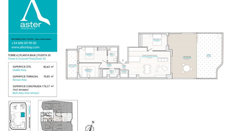 Rzut - Mieszkanie na sprzedaż 3 pokoje o powierzchni 85 m² - numer PB-30 w Allonbay - Aster