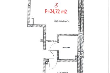 Rzut - Mieszkanie na sprzedaż 1 pokój o powierzchni 34,72 m² - numer 3 w Apartamenty Kochanowskiego