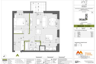 Rzut - Mieszkanie na sprzedaż 2 pokoje o powierzchni 47,16 m² - numer F1.C.05.03 w XYZ Place