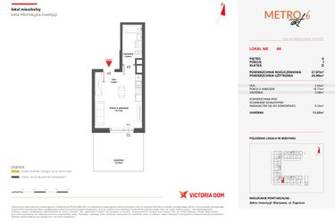 Rzut - Mieszkanie na sprzedaż 1 pokój o powierzchni 27,07 m² - numer 88 w Metro Art 6