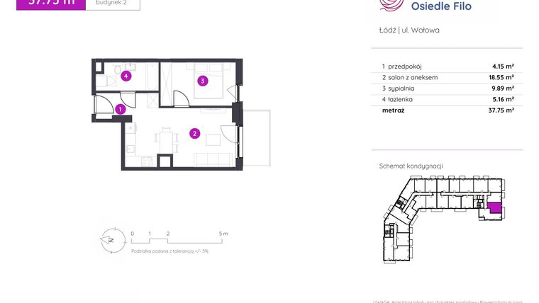 Rzut - Mieszkanie na sprzedaż 2 pokoje o powierzchni 37,75 m² - numer 2.C.1.10 w Murapol Osiedle Filo etap II