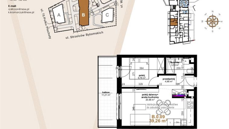 Rzut - Mieszkanie na sprzedaż 2 pokoje o powierzchni 39,26 m² - numer VB.0.09 w Vanda Park