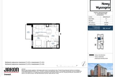 Rzut - Mieszkanie na sprzedaż 2 pokoje o powierzchni 38,14 m² - numer C1.A15 w Nowy Wyszogród etap II