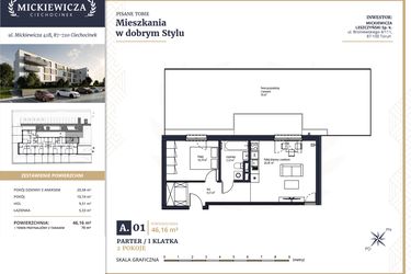 Rzut - Mieszkanie na sprzedaż 2 pokoje o powierzchni 46,16 m² - numer A1 w Mickiewicza