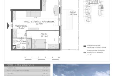 Rzut - Mieszkanie na sprzedaż 2 pokoje o powierzchni 41,54 m² - numer 82. w Osiedle Parkowa etap B