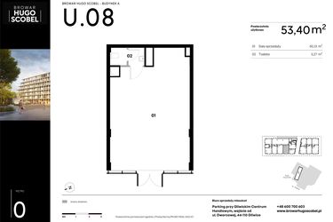 Rzut - Lokal użytkowy na sprzedaż 1 pokój o powierzchni 53,4 m² - numer U.08 w Browar HUGO SCOBEL