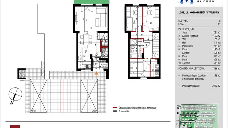 Rzut - Mieszkanie na sprzedaż 4 pokoje o powierzchni 78,86 m² - numer 8.2 w Przystań Młynek