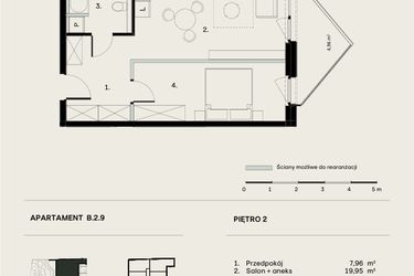 Rzut - Mieszkanie na sprzedaż 2 pokoje o powierzchni 47,19 m² - numer B/2/9 w Ogrodowa 12