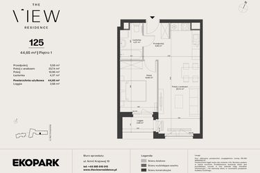 Rzut - Mieszkanie na sprzedaż 2 pokoje o powierzchni 44,65 m² - numer 125 w The View