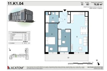Rzut - Mieszkanie na sprzedaż 3 pokoje o powierzchni 70,55 m² - numer 111 w Langiewicza 37
