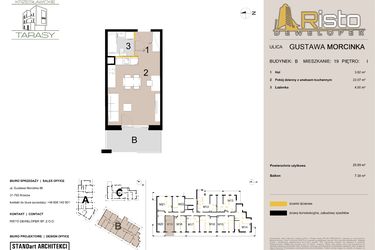 Rzut - Mieszkanie na sprzedaż 1 pokój o powierzchni 29,89 m² - numer B19 w Krzesławickie Tarasy