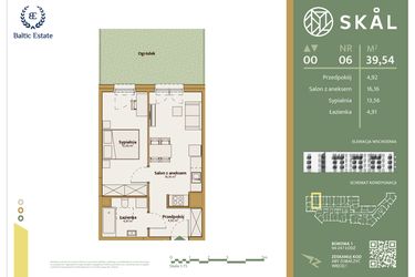 Rzut - Mieszkanie na sprzedaż 2 pokoje o powierzchni 39,54 m² - numer M.6 w Skal