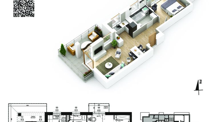 Rzut - Mieszkanie na sprzedaż 2 pokoje o powierzchni 48,74 m² - numer 18 w Piano Park etap VI