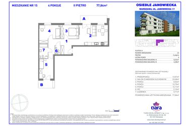 Rzut - Mieszkanie na sprzedaż 4 pokoje o powierzchni 77,84 m² - numer 15 w Osiedle Janowiecka