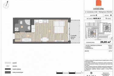 Rzut - Mieszkanie na sprzedaż 1 pokój o powierzchni 29,26 m² - numer 82 w Osiedle Łososiowa