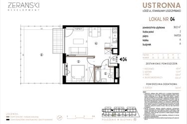 Rzut - Mieszkanie na sprzedaż 2 pokoje o powierzchni 38,22 m² - numer A004 w Ustronna