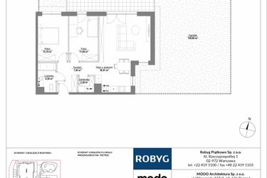 Rzut - Mieszkanie na sprzedaż 3 pokoje o powierzchni 68,1 m² - numer H1_0M03 w Piątkowo Residence etap II