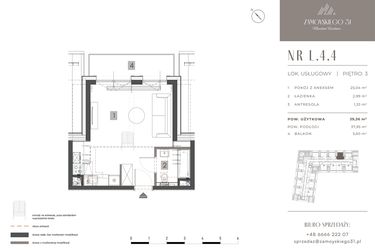Rzut - Mieszkanie na sprzedaż 1 pokój o powierzchni 29,36 m² - numer L.4.4 w Zamoyskiego 31