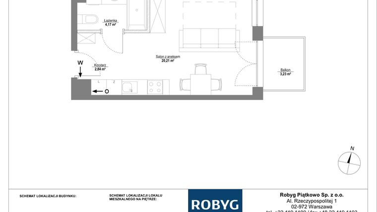 Rzut - Mieszkanie na sprzedaż 1 pokój o powierzchni 27,22 m² - numer C.2M14 w Początek Piątkowo bud. C