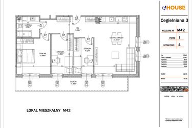 Rzut - Mieszkanie na sprzedaż 4 pokoje o powierzchni 86,73 m² - numer 42 w Osiedle StaLove etap I